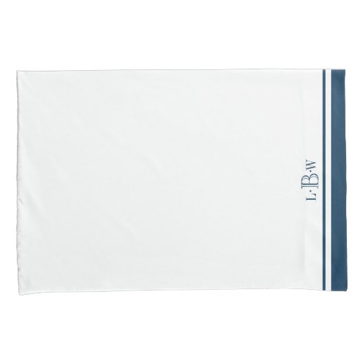 Housse D'oreillers Frontière bleue classique décorée d'un monogramme (devant-Droit)