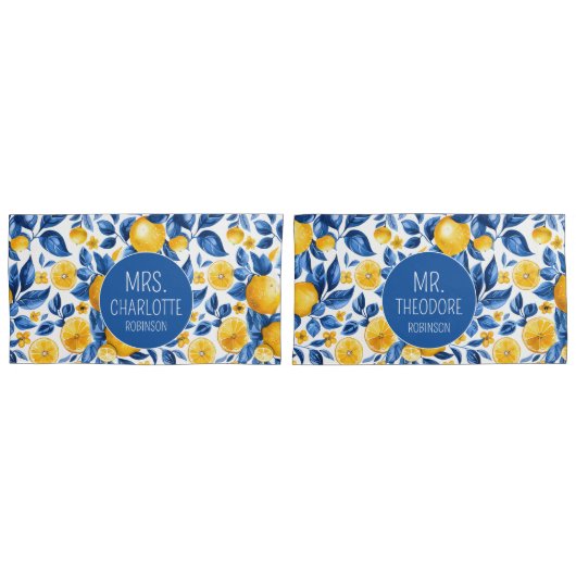 Housse D'oreillers Fruit Motif citron Fruit sur mesure Nom du couple (devant-Set)