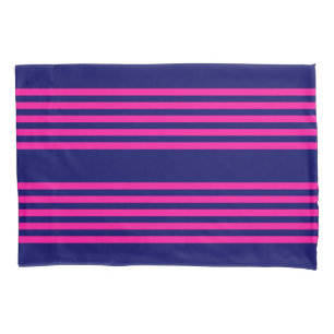 Housse D'oreillers Fuchsia et bleu marine cinq bandes motif