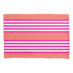 Housse D'oreillers Fuchsia et corail vivant cinq bandes motif