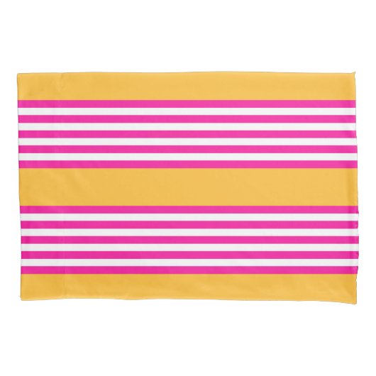 Housse D'oreillers Fuchsia et jaune cinq bandes motif (devant)