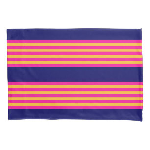 Housse D'oreillers Fuchsia et rayures jaunes avec bleu marine