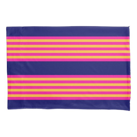 Housse D'oreillers Fuchsia et rayures jaunes avec bleu marine (devant)