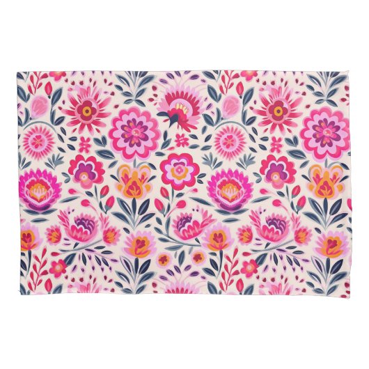Housse D'oreillers Fuchsia rose Fleurs mexicaines Motif Floral (devant)