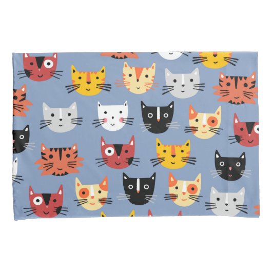 Housse D'oreillers Fun Kitty Chat Motif Bleu (devant-Droit)