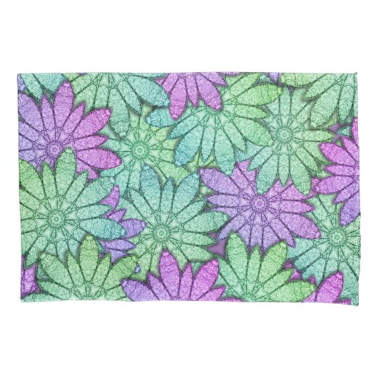 Housse D'oreillers Fun Purple et Fleurs vertes (devant)
