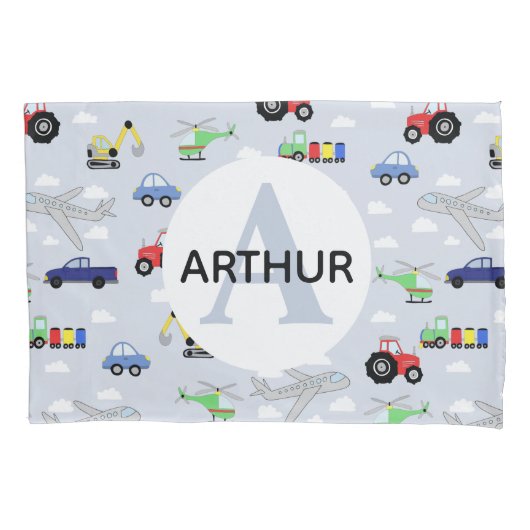 Housse D'oreillers Garçons Transport Motif Monogramme Nom de voiture (devant-gauche)