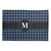 Housse D'oreillers Gingham Bleu Et Noir Monogramme Classique (Dos)