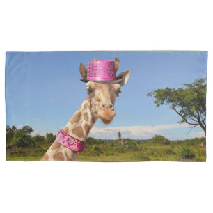 Housse D'oreillers Giraffe en casquette rose étincelant