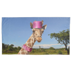 Housse D'oreillers Giraffe en casquette rose étincelant