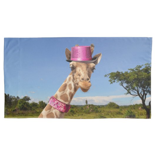 Housse D'oreillers Giraffe en casquette rose étincelant (devant)