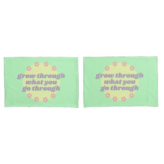 Housse D'oreillers Girly Boho Pastel Green Citation Fleurs Rétro (devant-Set)