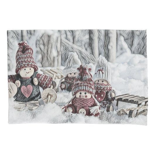 Housse D'oreillers Gnomes dans le dessin de la neige (devant)