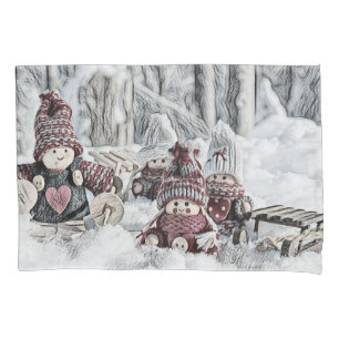 Housse D'oreillers Gnomes vintages dans le dessin de neige