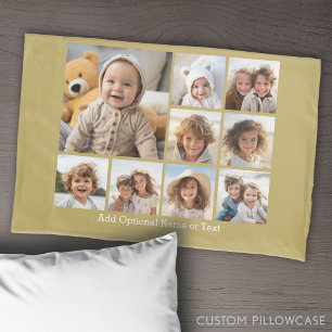 Housse D'oreillers Gold 9 Photo Carré Collage - avec texte blanc