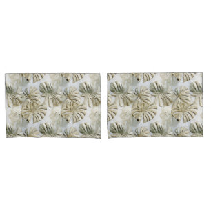 Housse D'oreillers Gold Green Tropical Feuille Sage