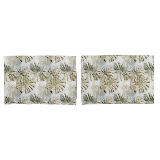 Housse D'oreillers Gold Green Tropical Feuille Sage (devant-Set)