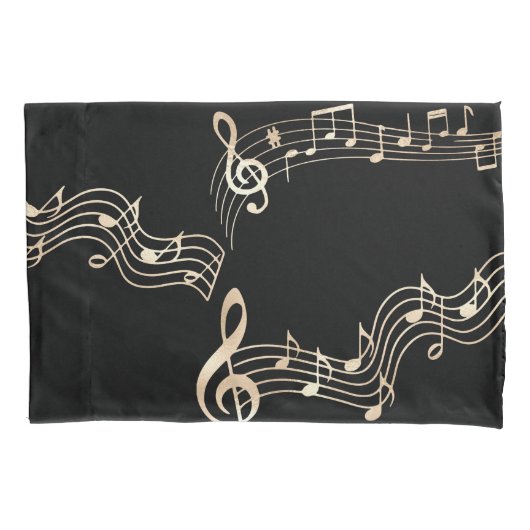 Housse D'oreillers Gold Music Notes sur Black Medium (devant)