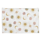 Housse D'oreillers Gold Sun Moon Planètes Space Illustration blanche (Dos-Droit)