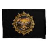 Housse D'oreillers Golden Boho Mandala Mountain Sunset Art | Black (devant)