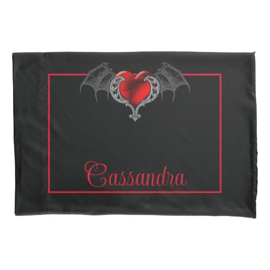 Housse D'oreillers Goth Heart with Bat Wings Personnalisé (devant)