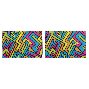 Housse D'oreillers Graffiti de rue en néon coloré Motif artistique