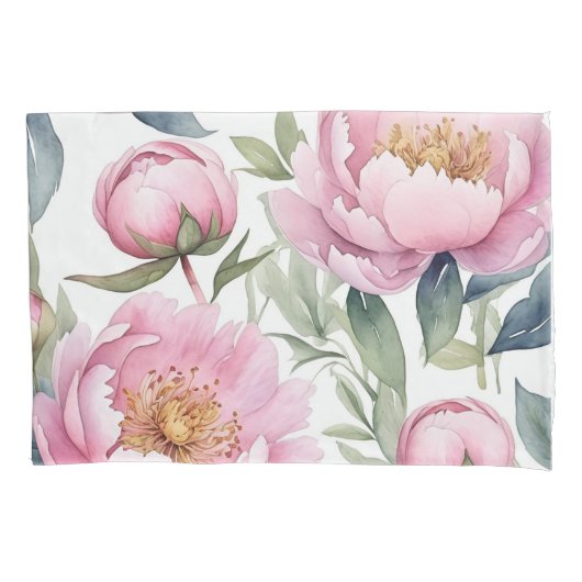 Housse D'oreillers grande aquarelle de pivoines roses (devant)