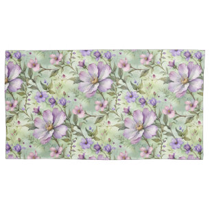 Housse D'oreillers Grandes fleurs de lavande sur la menthe