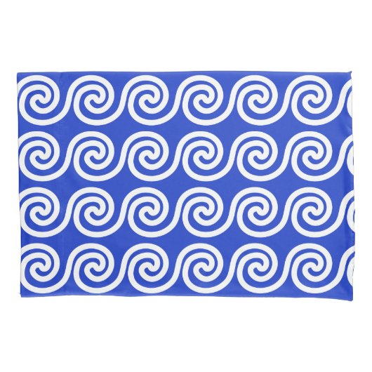 Housse D'oreillers Grec Meander Key Waves Motif Bleu (devant)