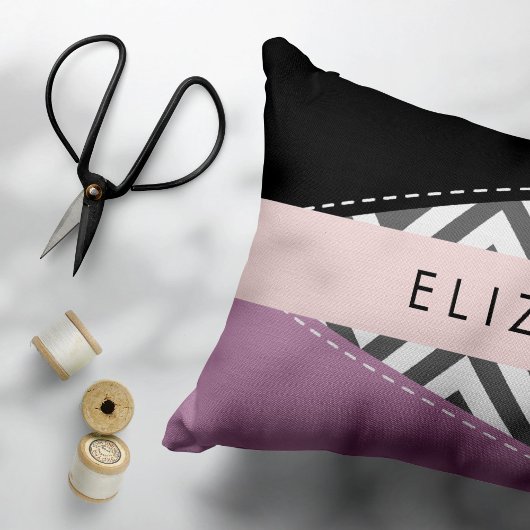 Housse D'oreillers Grey Zigzag, Grey Chevron, Purple, Votre Nom