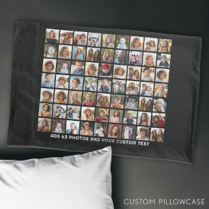 Housse D'oreillers Grille de collage photo de 63 Carrés avec texte - 