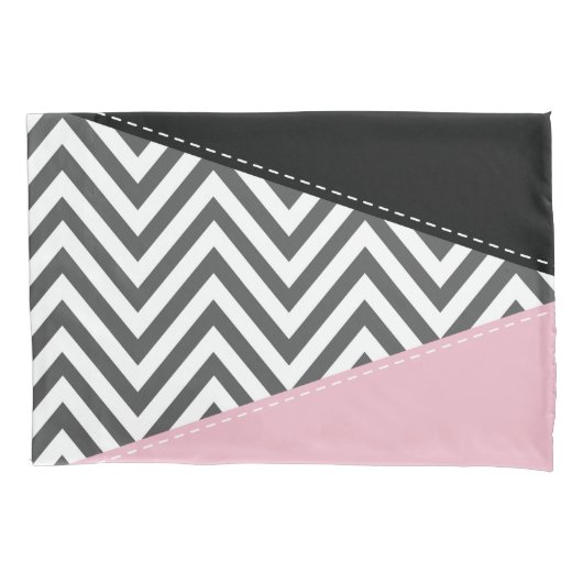 Housse D'oreillers Gris Zigzag, Gris Chevron, Motif Zigzag, Rose (devant)