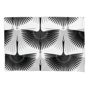 Housse D'oreillers Grue gracieuse : Motif d'oiseaux orientaux