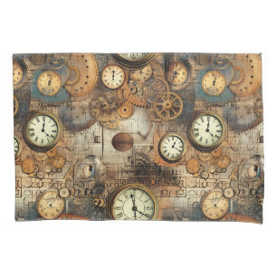 Housse D'oreillers Grunge Rustic Steampunk Horloge (10)