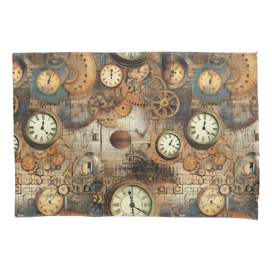 Housse D'oreillers Grunge Rustic Steampunk Horloge (10) (devant-gauche)