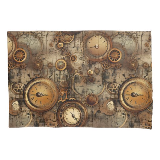 Housse D'oreillers Grunge Rustic Steampunk Horloge (3) (devant-gauche)