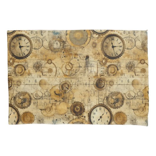 Housse D'oreillers Grunge Rustic Steampunk Horloge (5) (devant-gauche)