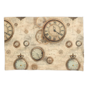 Housse D'oreillers Grunge Rustic Steampunk Horloge (6)