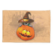 Housse D'oreillers Halloween Cute Kitty Witch et ami Citrouille (Dos)