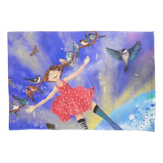 Housse D'oreillers Happy Girl with Birds (devant)