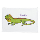 Housse D'oreillers Happy green iguana cartoon (Dos)