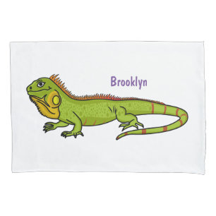 Housse D'oreillers Happy green iguana cartoon