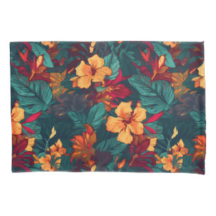 Housse D'oreillers Hibiscus coloré, Jaune Orange Vert Floral