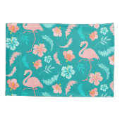Housse D'oreillers Hibiscus Flamant rose rose Tropical Turquoise (Dos)