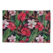 Housse D'oreillers hibiscus rouge, orchidées, aquarelle tropicale. (Dos)