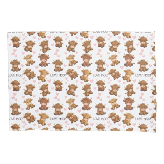Housse D'oreillers Highland Cow I Love Moo Heart (devant)