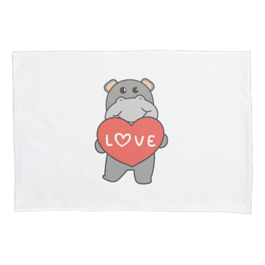 Housse D'oreillers Hippo pour la Saint Valentin de mignons animaux av (devant)