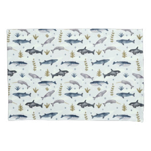 Housse D'oreillers Histoire de la baleine d'aquarelle