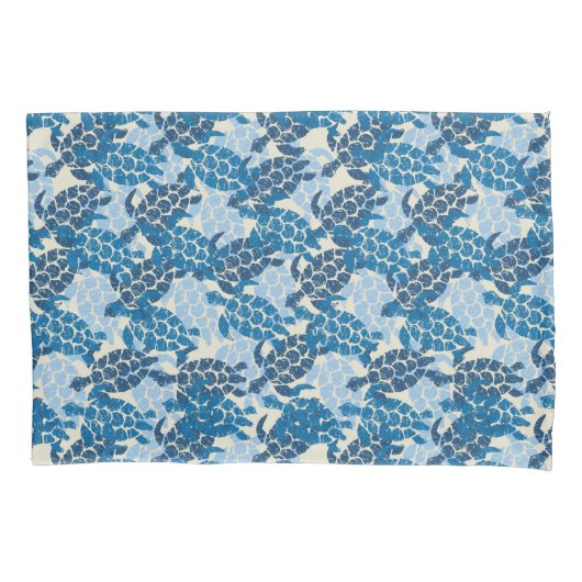 Housse D'oreillers Honu Sea Turtle Hawaiian Aloha Reversible Indigo (devant)