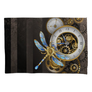 Housse D'oreillers Horloge à vapeur avec libellule mécanique